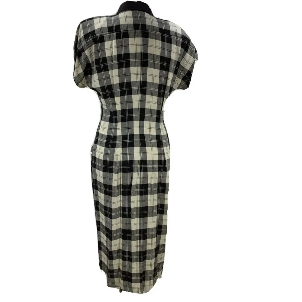 Vintage NICA PICCALINO Dress *size 8 Plaid Button Front Shoulder Pads Midcalf - Picture 6 of 7